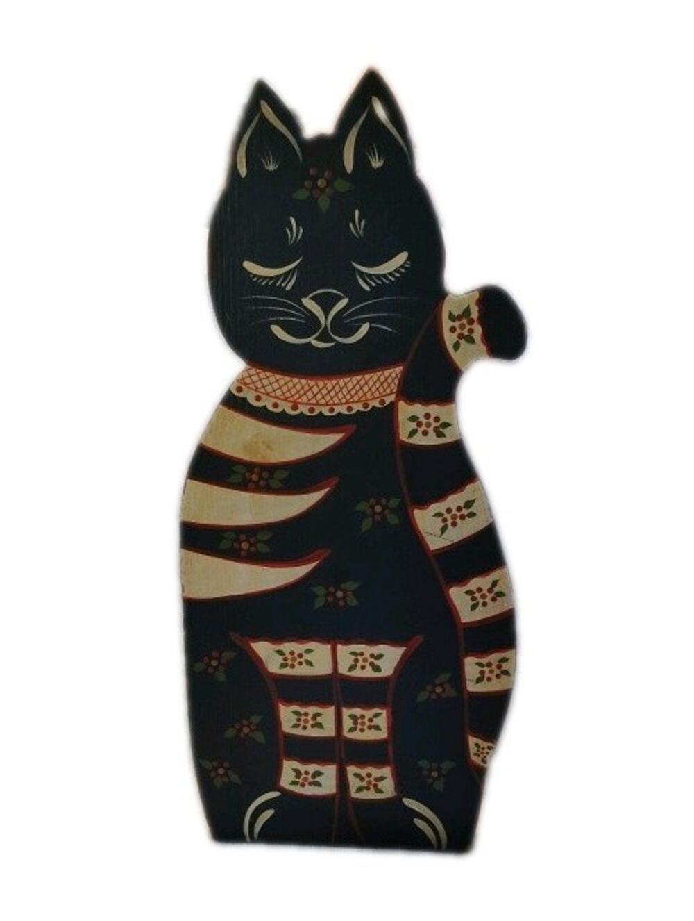 Kitty Cat Farmhouse Rustic Country Painted Pine Wood Vintage